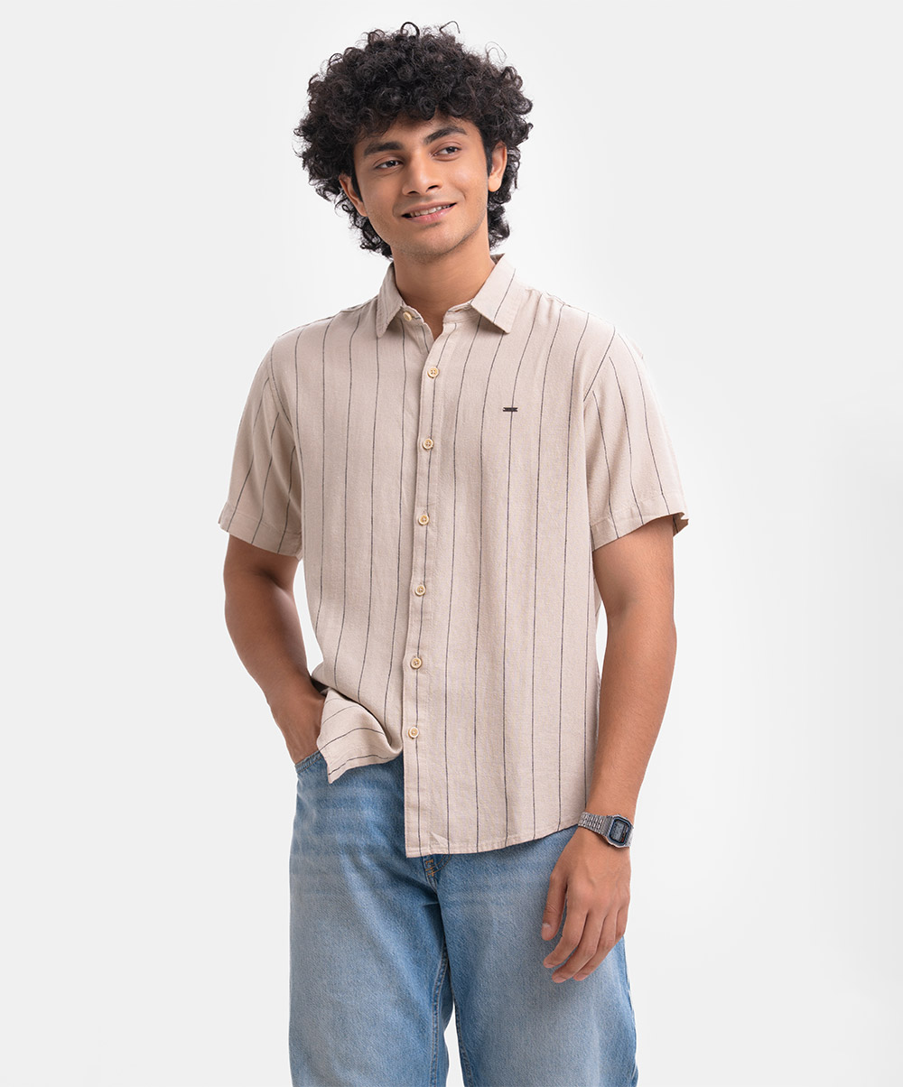 Off-white Cotton Short Sleeve Casual Shirt