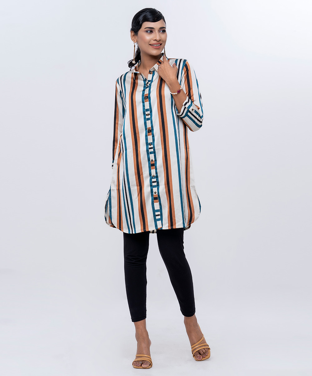 Ivory Silk Shirt with Stripes