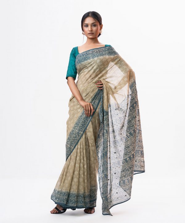 Green Cotton Dyed Saree