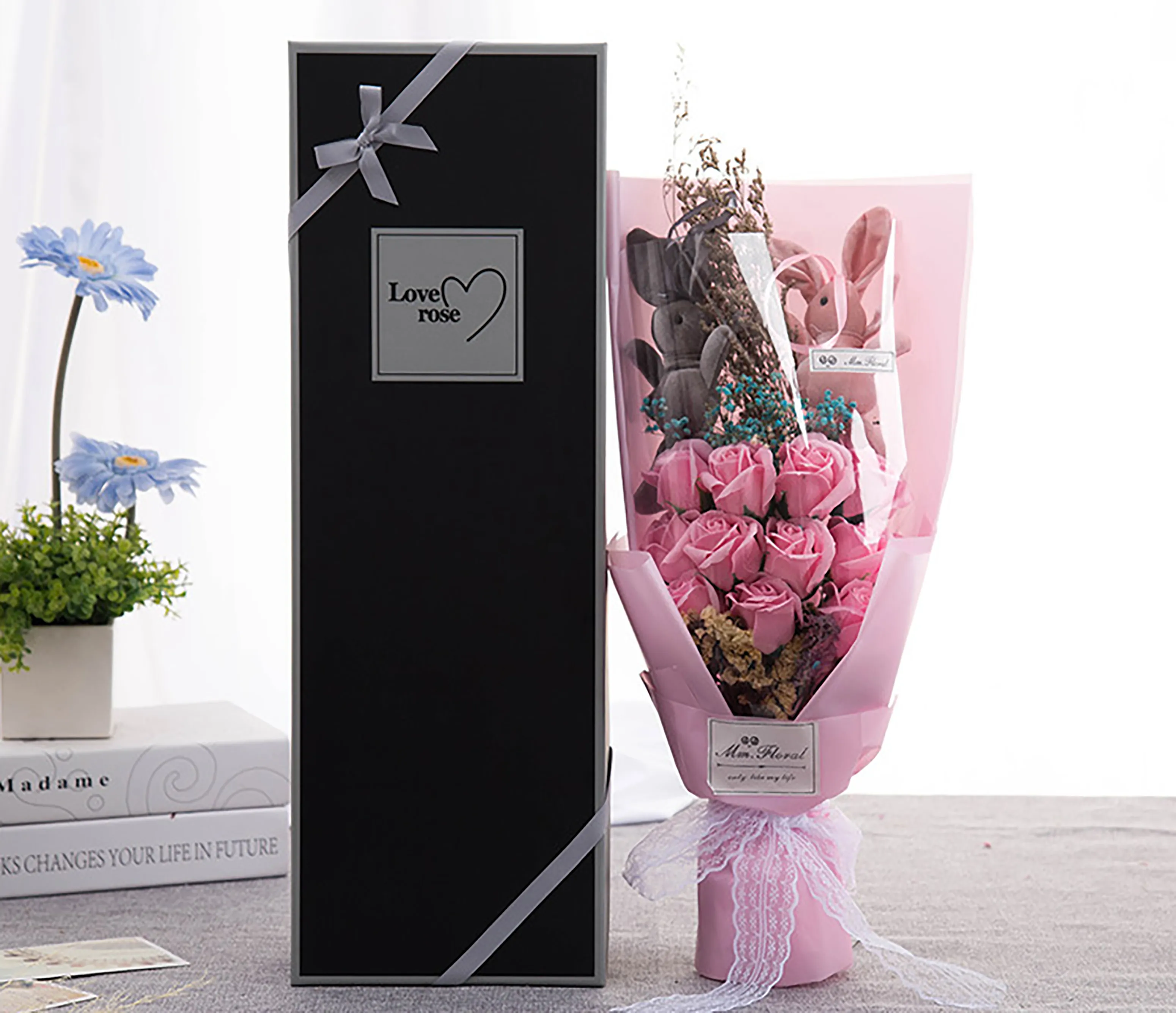 Valentine Special Soap Flower Bouquet With Led Light
