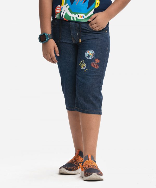 Navy Blue Denim Three Quarter Pants