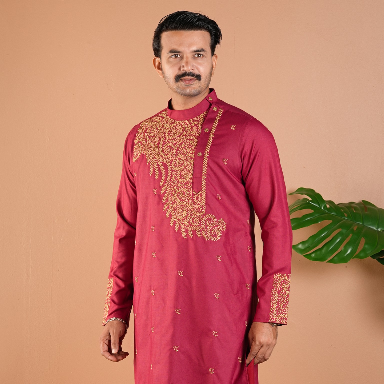 Ruby Gold Embroidery Panjabi