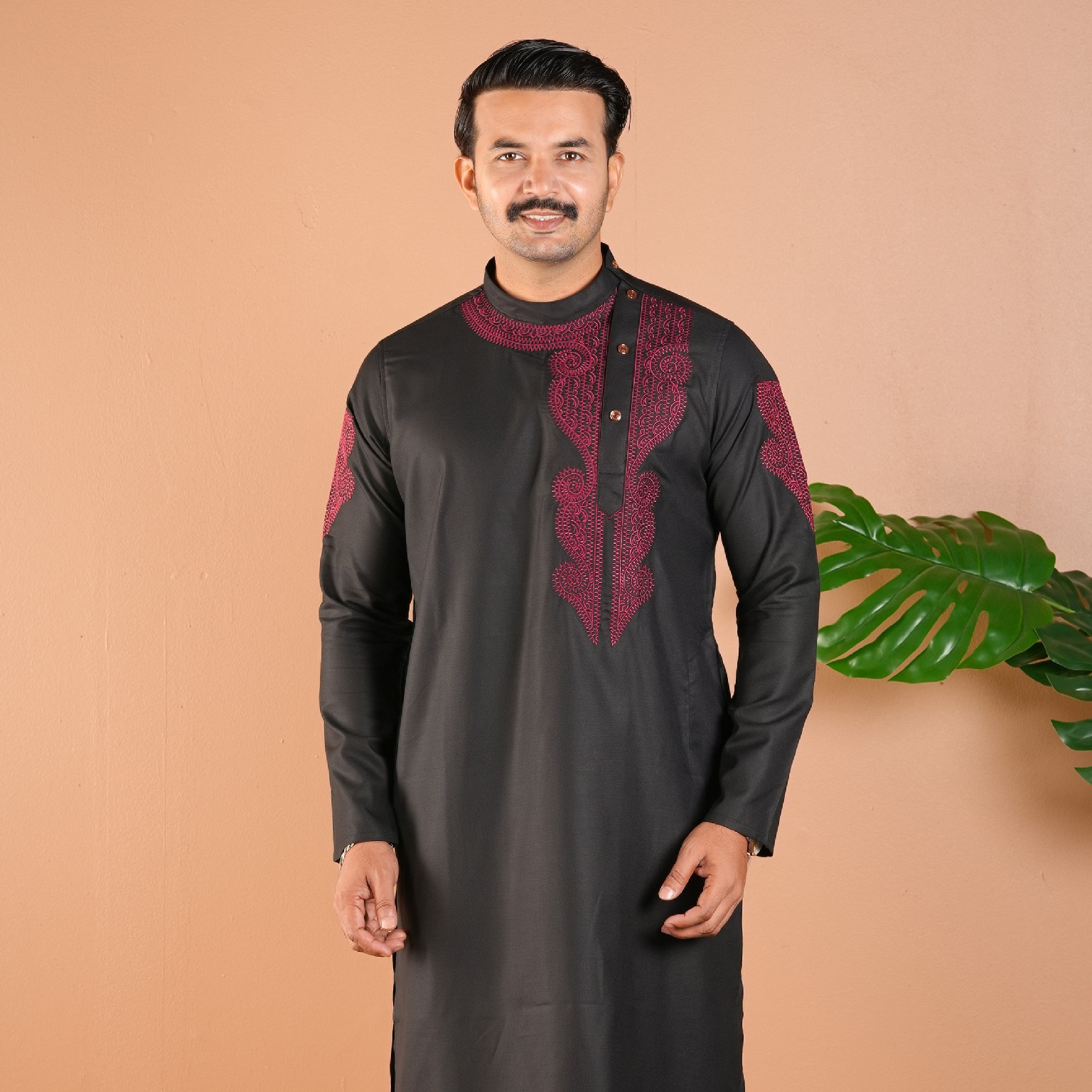Black Burgundy Signature Embroidery Panjabi