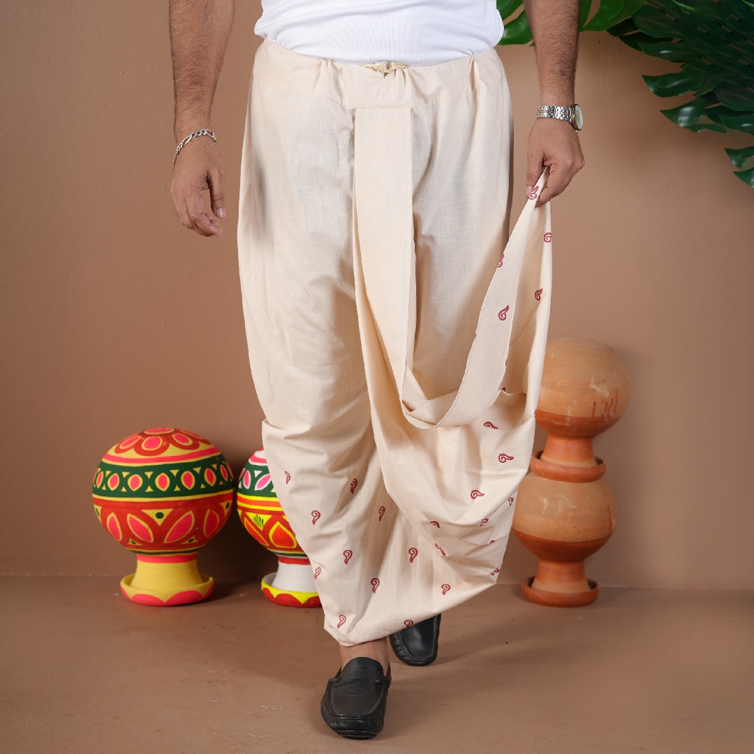 Ivory Paisley Buti Dhoti