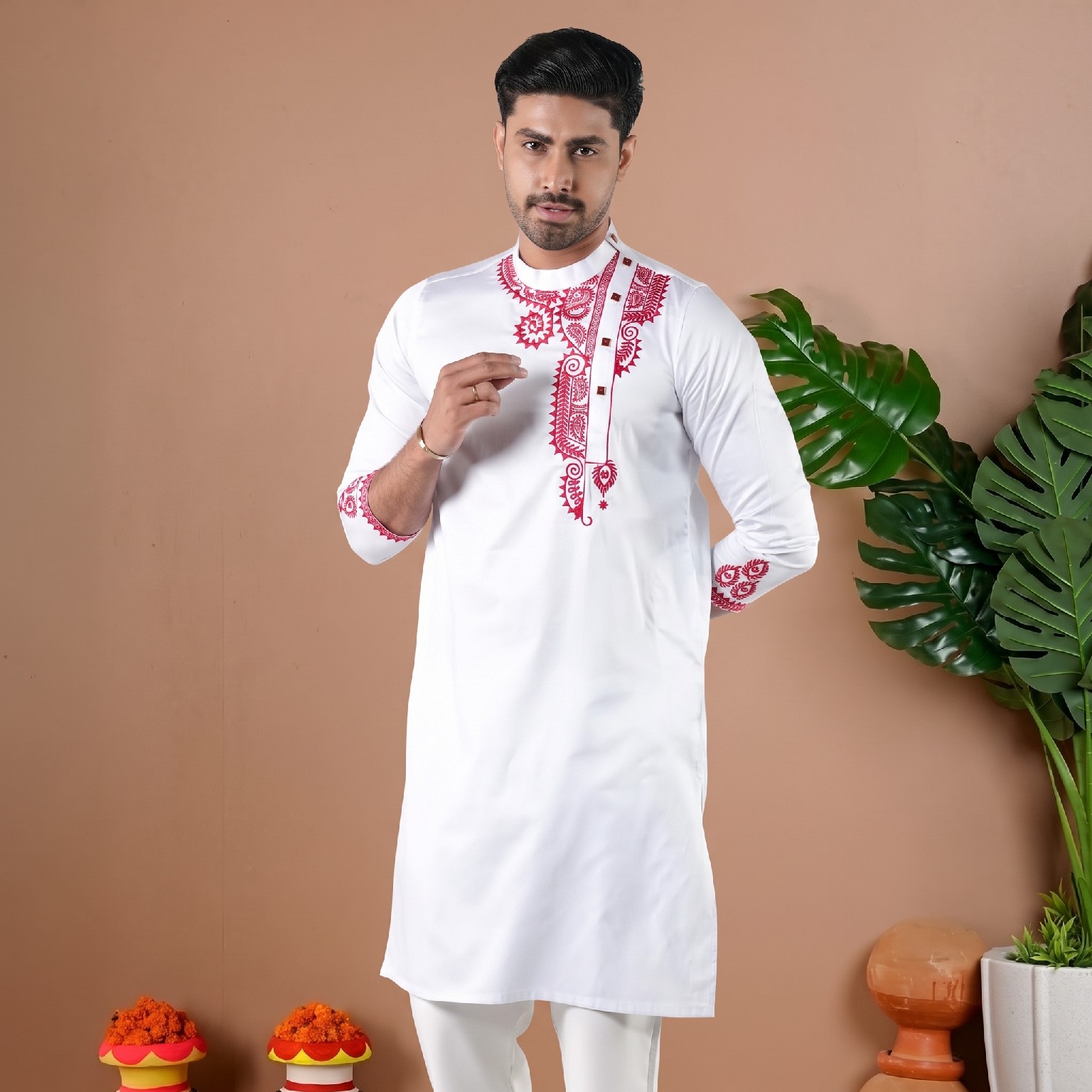 White Premium Embroidery Panjabi