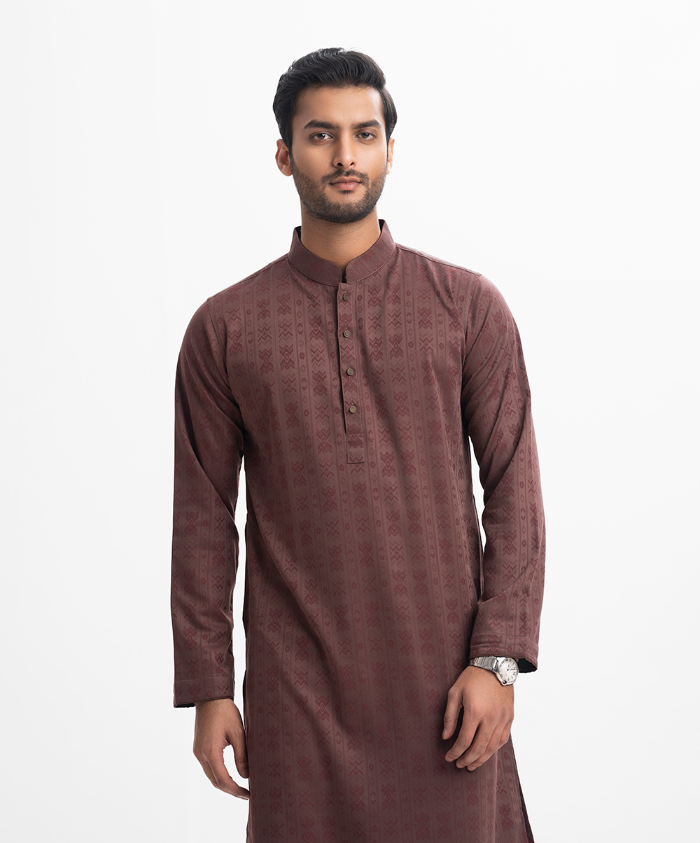 Maroon Jacquard Semi Fit Panjabii