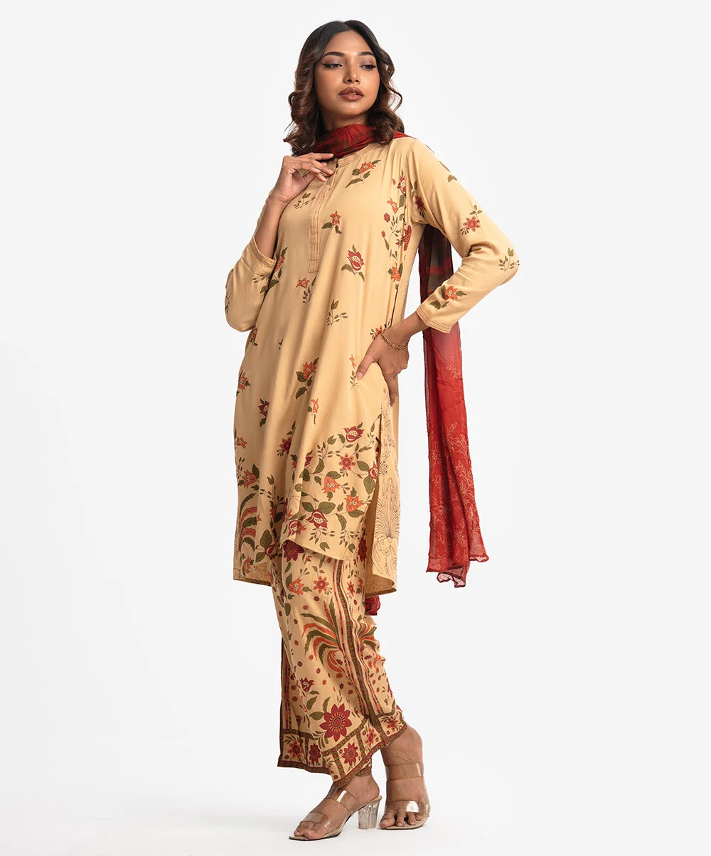 Khaki Viscose Straight Salwar Kameez