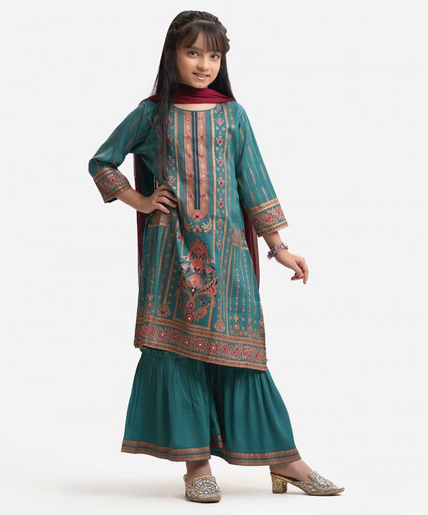 Green Joom Kids Sharara Salwar Kameez