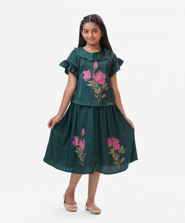 Green Georgette Woven Set