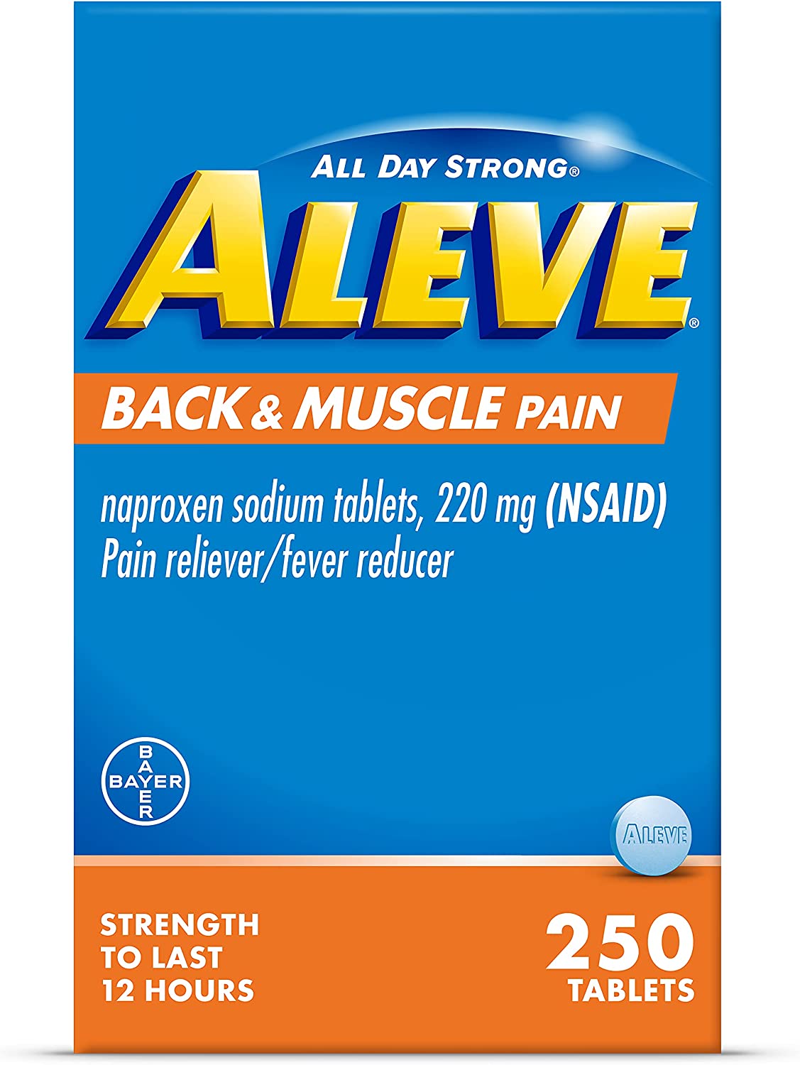 Aleve Back & Muscle Pain Relief Naproxen Sodium Tablets ‐ 250 Count, 250 Count