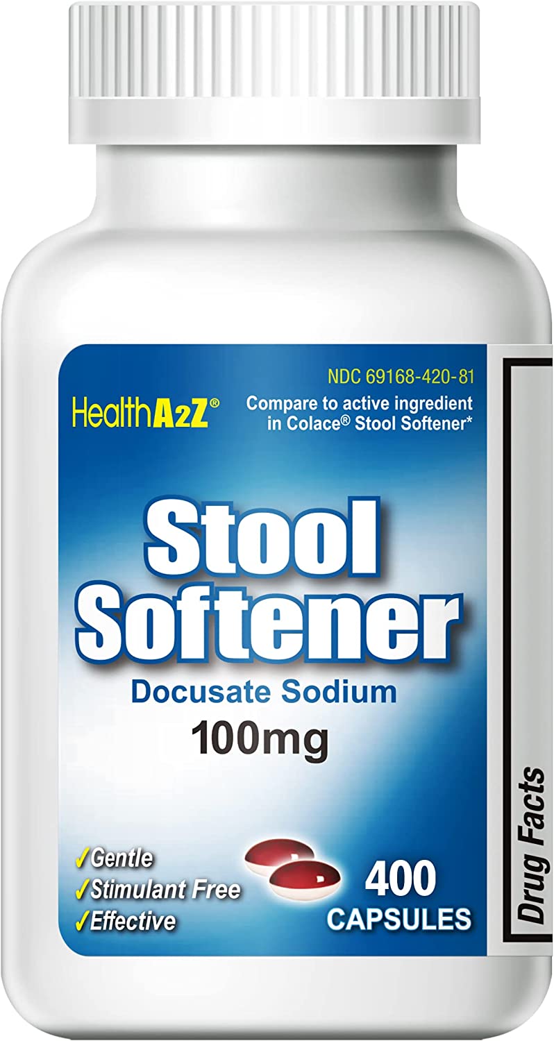 HealthA2Z® Stool Softener 400 Counts | Docusate Sodium 100mg | Red & White | Dependable, Gentle Constipation Relief