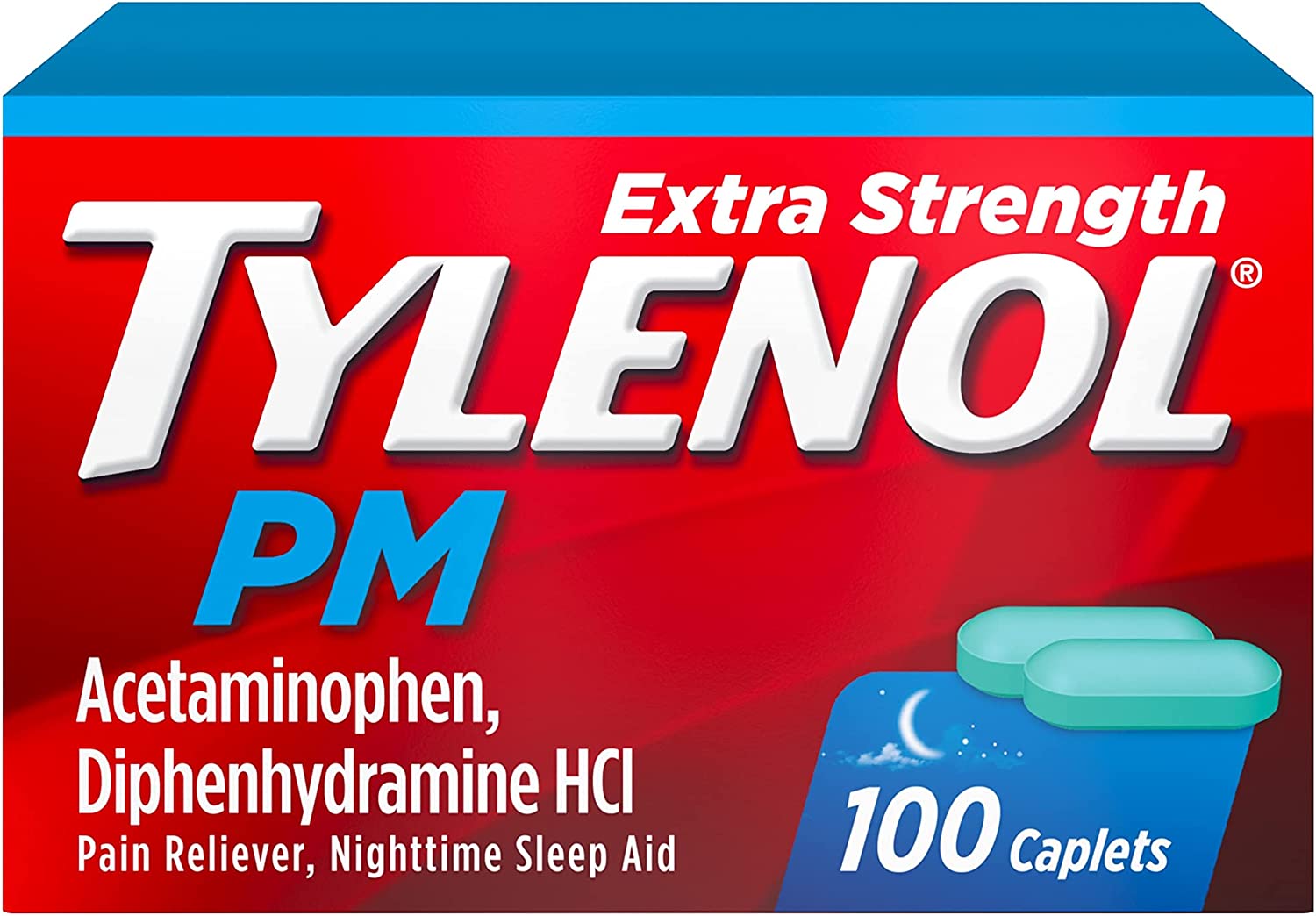Tylenol PM Extra Strength Nighttime Pain Reliever & Sleep Aid Caplets, 500 mg Acetaminophen & 25 mg Diphenhydramine HCl, Relief for Nighttime Aches & Pains, Non-Habit Forming, 100 ct