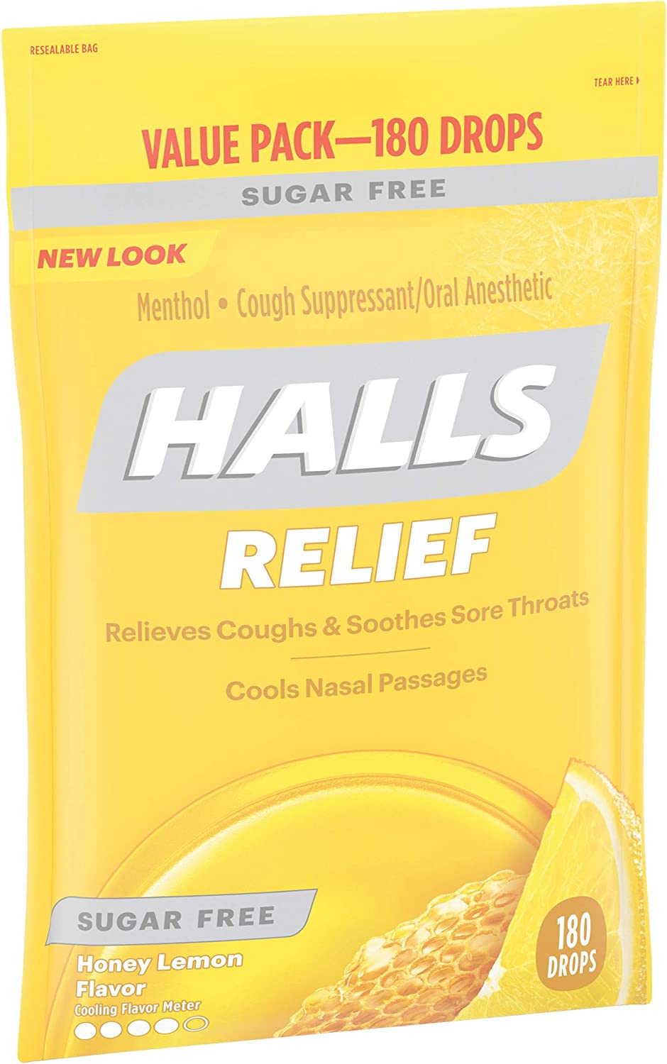 HALLS Relief Honey Lemon Sugar Free Cough Drops, Value Pack, 180 Drops