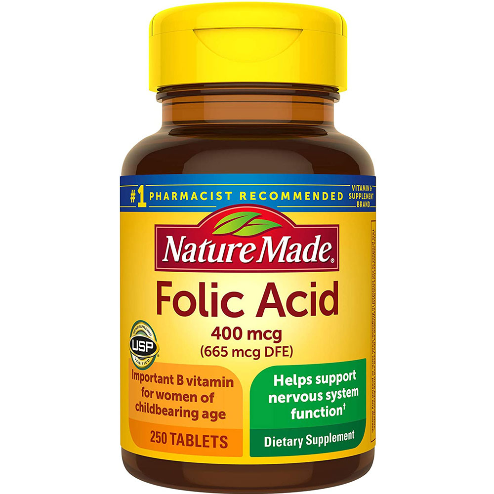 Nature Made Folic Acid 400 mcg (665 mcg DFE), Dietary Supplement for Nervous System Function, 250 Tablets, 250 Day Supply