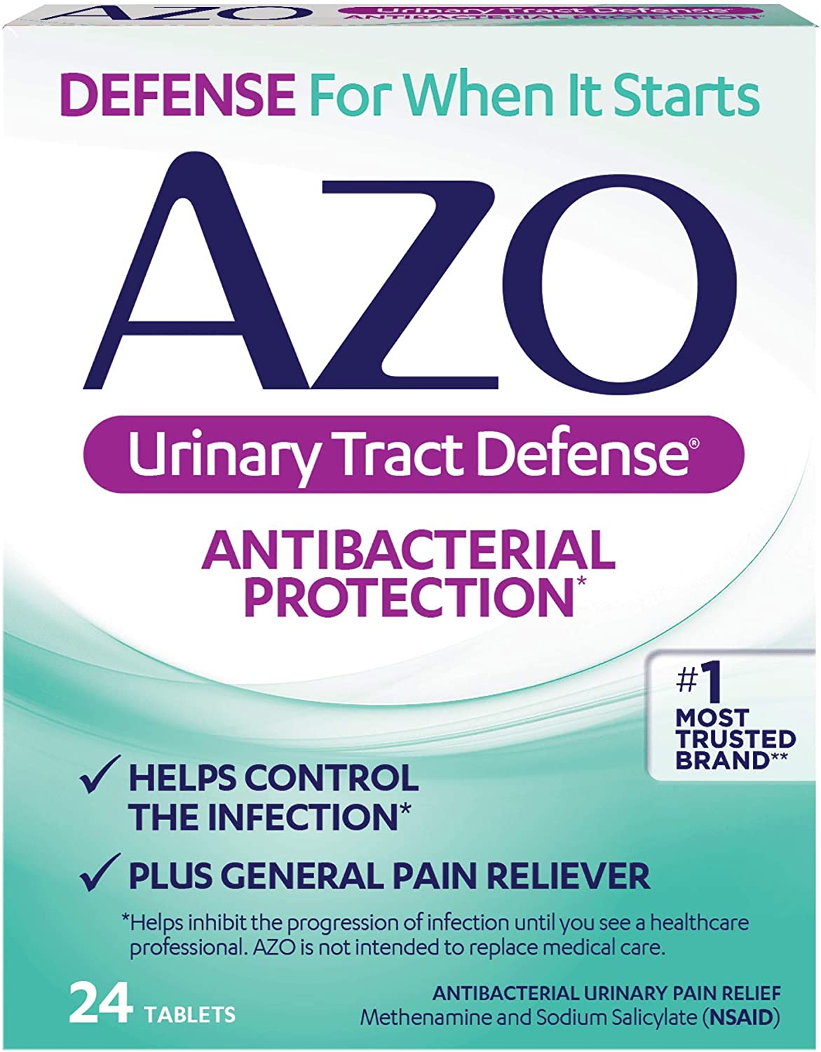 AZO Urinary Tract Defense Antibacterial Protection, Helps Control a UTI Until You Can See a Doctor, No. 1 Most Trusted Urinary Health Brand, 24 Tablets