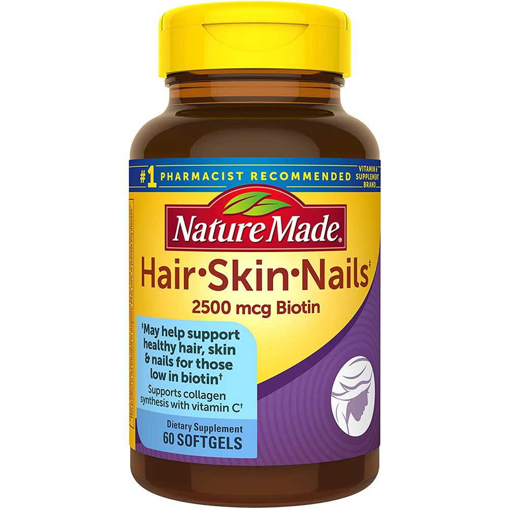 Nature Made Hair Skin and Nails with Biotin 2500 mcg, Dietary Supplement For Healthy Hair Skin and Nails Support, 60 Soft gels, 60 Day Supply
