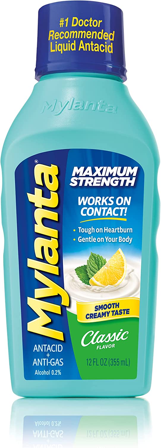 Mylanta Antacid and Gas Relief, Maximum Strength Formula, Classic Flavor, 12 Fluid Ounce