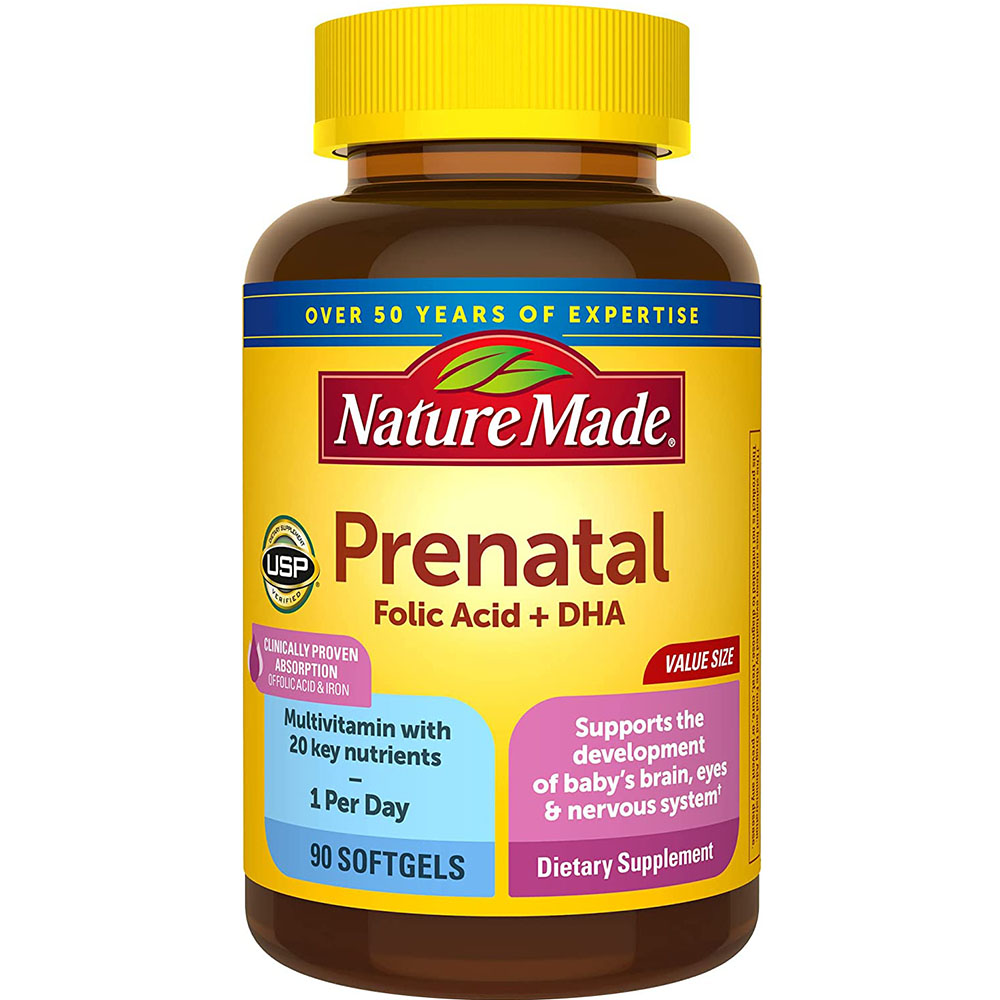 Nature Made Prenatal with Folic Acid + DHA, Prenatal Vitamin and Mineral Supplement for Daily Nutritional Support, 90 Softgels, 90 Day Supply