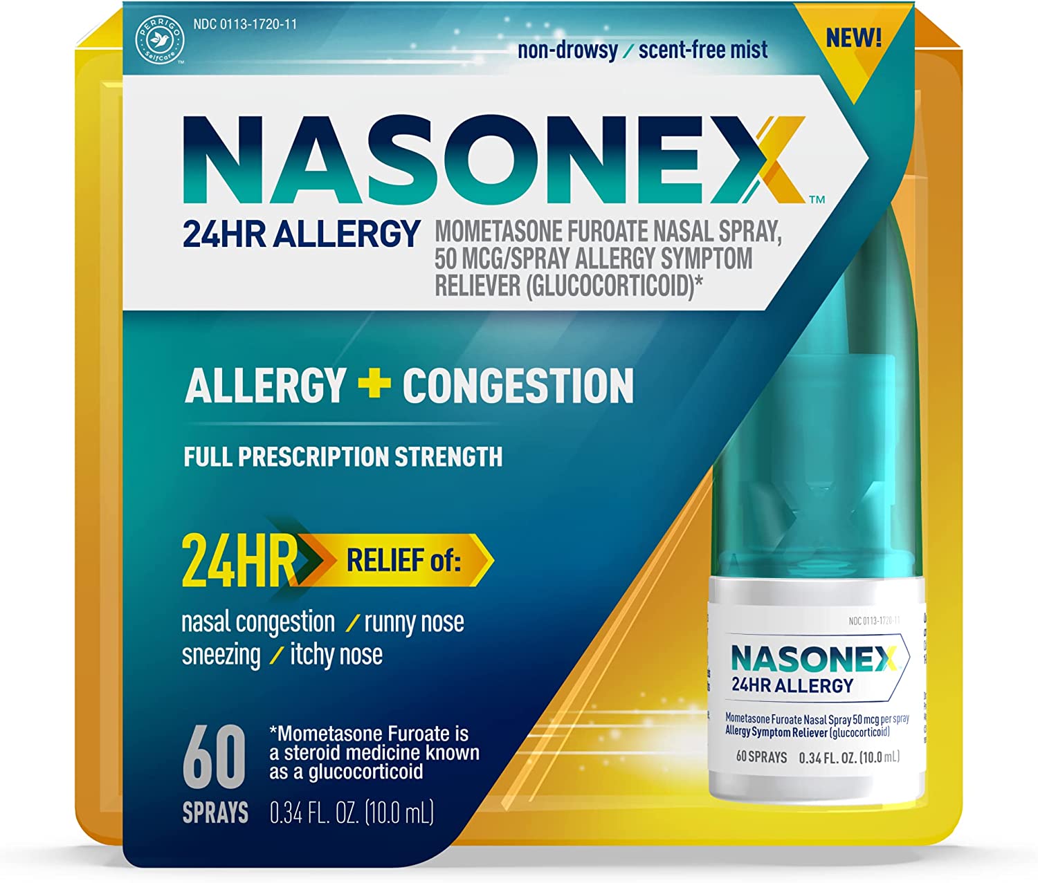 Nasonex 24HR Allergy Nasal Spray, 24 Hour Non Drowsy Allergy Medicine, 60 Sprays