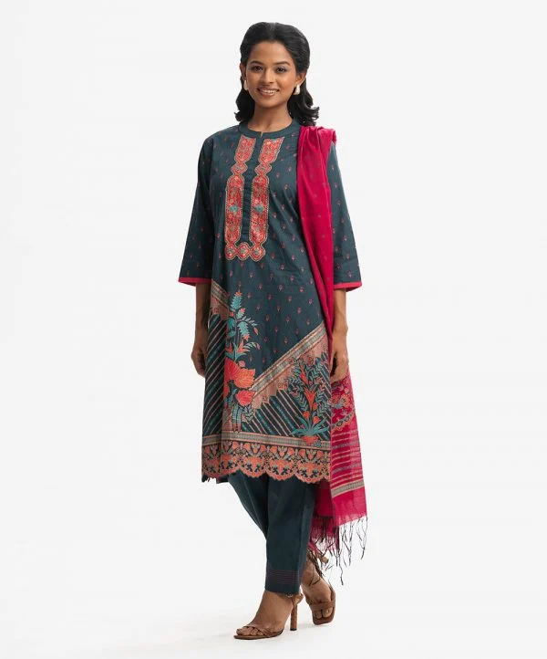 Green Cotton Jacquard Salwar Kameez