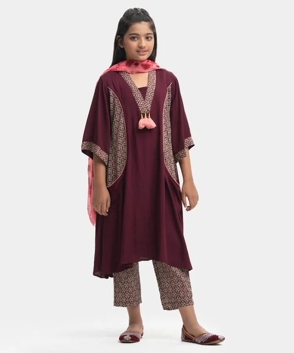 Burgundy Viscose A-Line Salwar Kameez