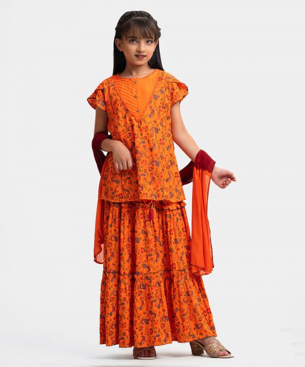 Orange Viscose Kids Ghagra Choli Set