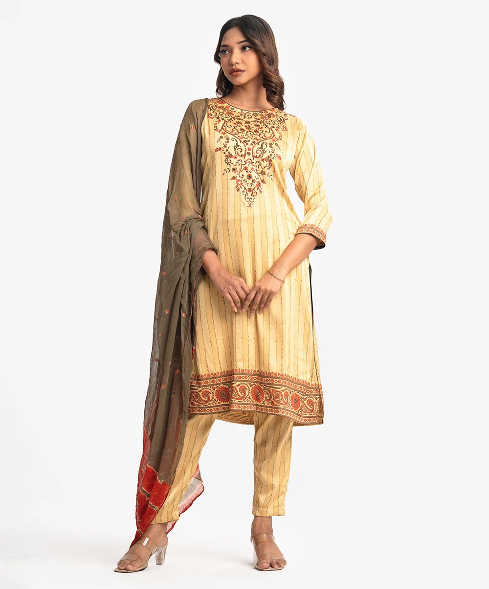 Golden Georgette Straight Salwar Kameez