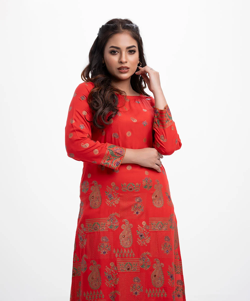 Red Viscose Straight Kameez