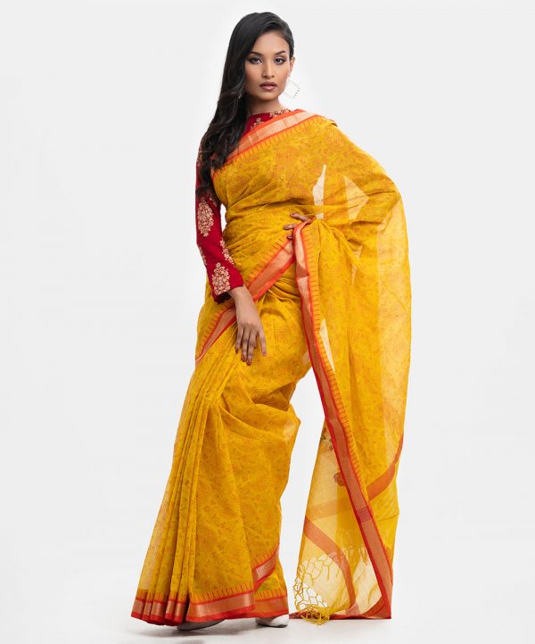 Mustard Yellow Cotton Saree