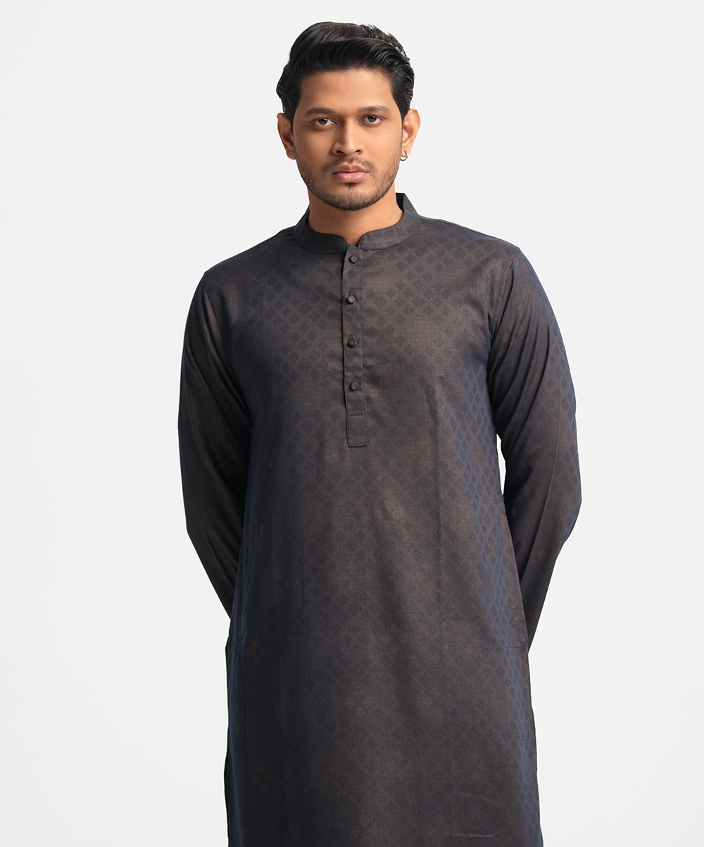 Navy Blue Jacquard Semi Fit Panjabi