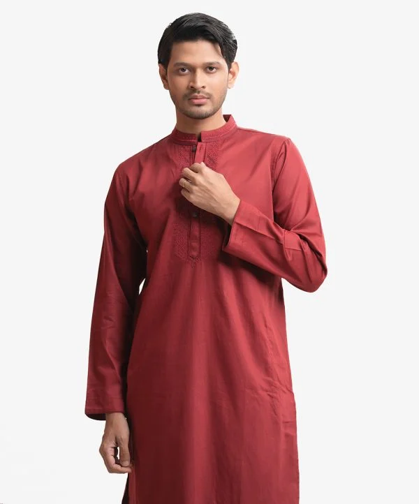 Maroon Cotton Semi Fitted Panjabi