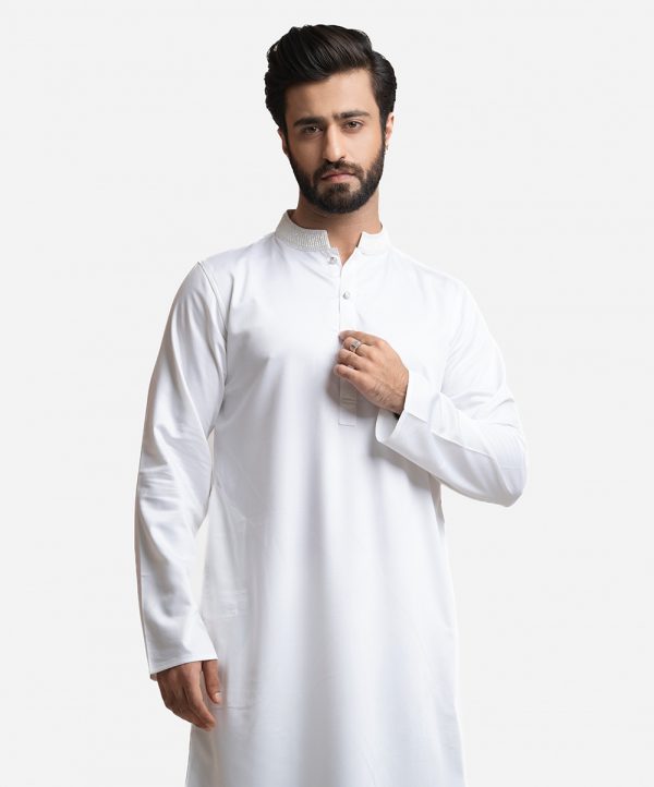 White Jacquard Semi Fitted Panjabi