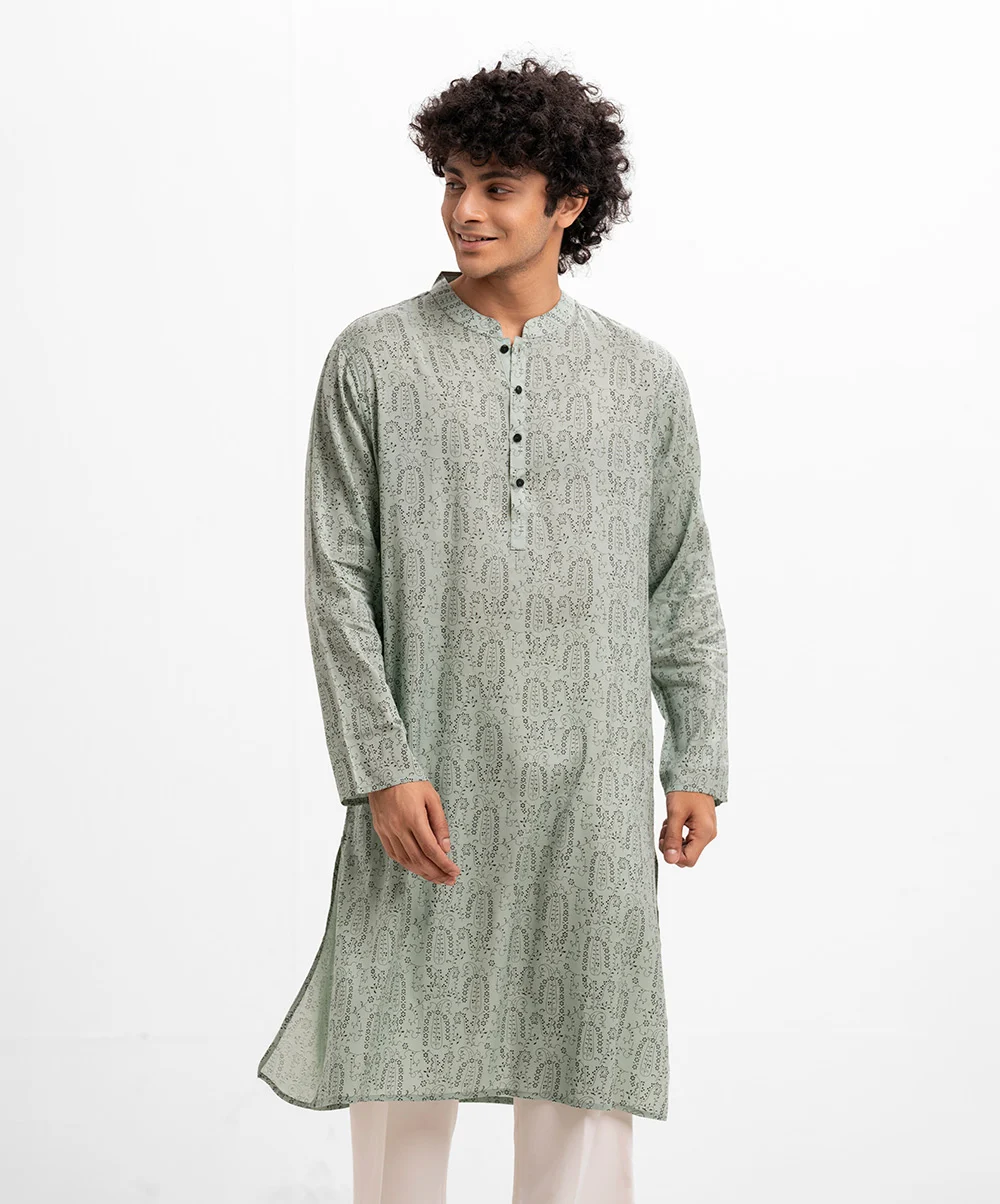 Sea Green Cotton Semi Fitted Panjabi