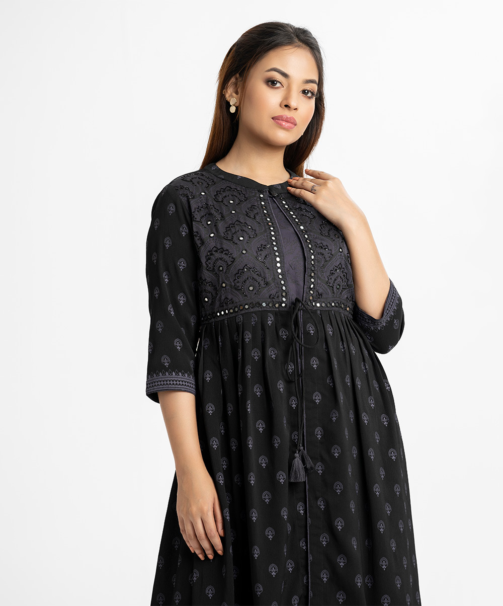 Black Georgette A-line Long Tunic