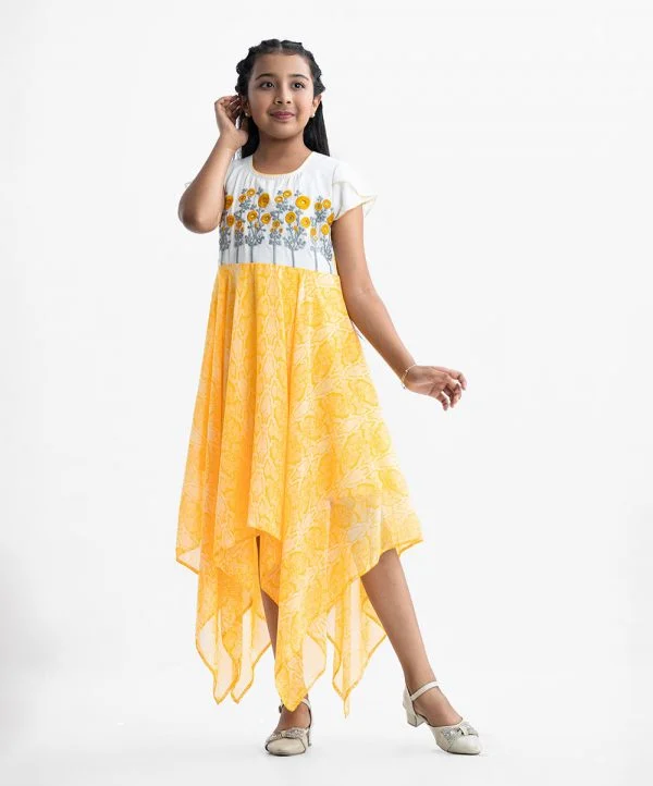 Yellow Georgette Elongated Style Frock