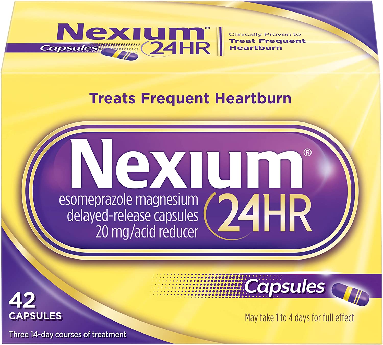 Nexium 24HR Acid Reducer Heartburn Relief Capsules for All-Day and All-Night Protection from Frequent Heartburn, Heartburn Medicine with Esomeprazole Magnesium - 42 Count