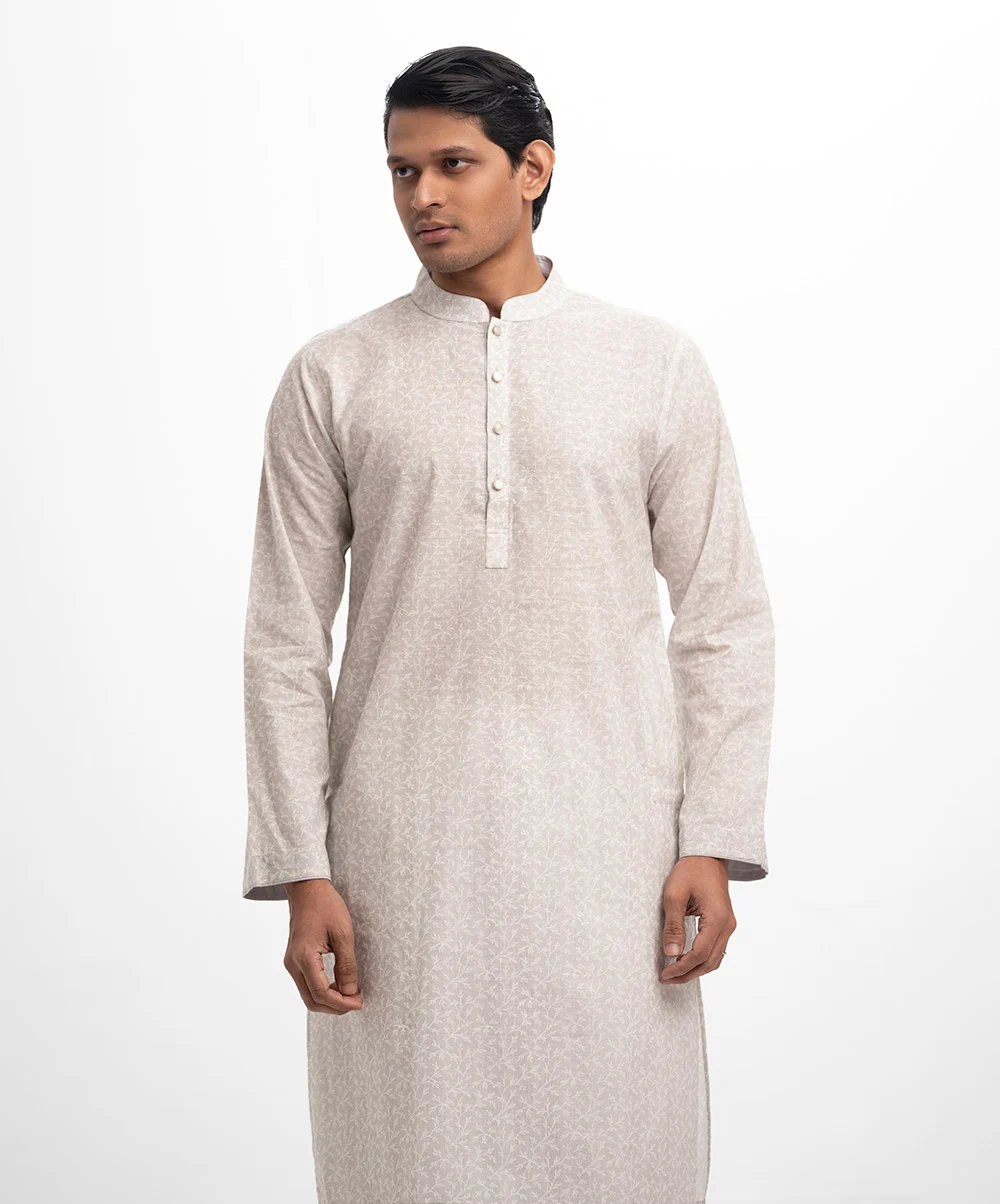 Gray Cotton Semi Fit Panjabi