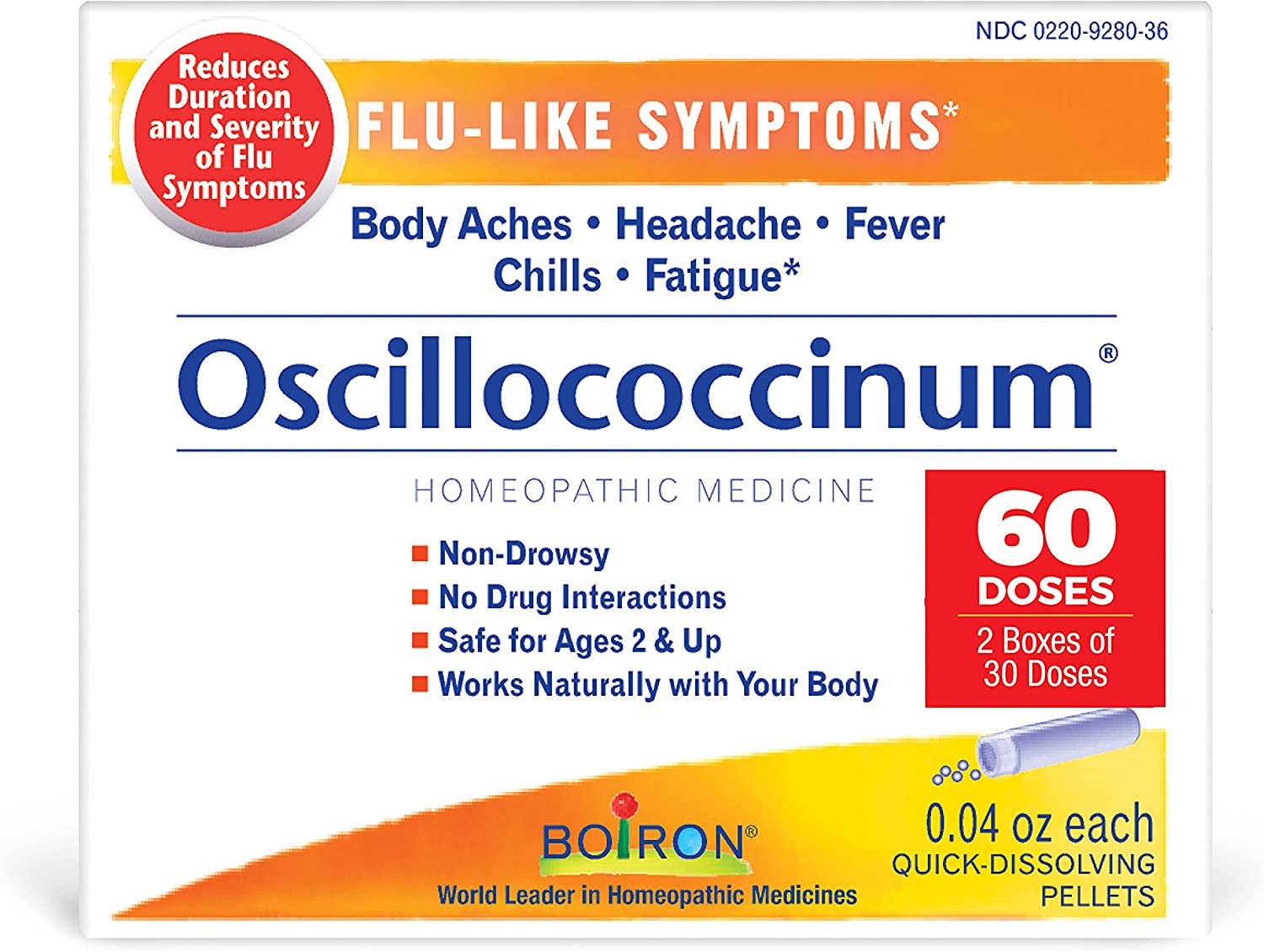 Boiron Oscillococcinum for Relief from Flu-Like Symptoms of Body Aches, Headache, Fever, Chills, and Fatigue - 60 Count (2 Pack of 30)