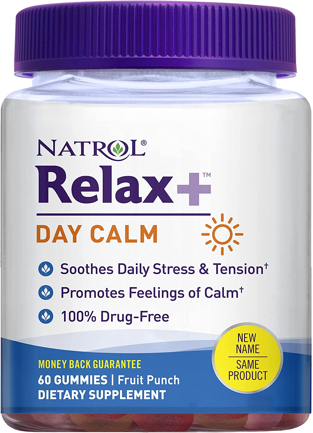 Natrol Relax+ Day Calm Daily Stress Relief Gummies, Fruit Punch Flavor, 60 Gummies
