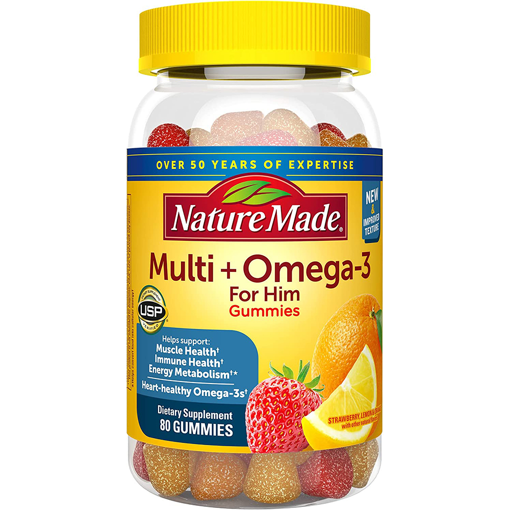 Nature Made Multivitamin for Him with Omega-3, Mens Multivitamins for Daily Nutritional Support, Multivitamin for Men, 80 Gummy Vitamins and Minerals, 40 Day Supply