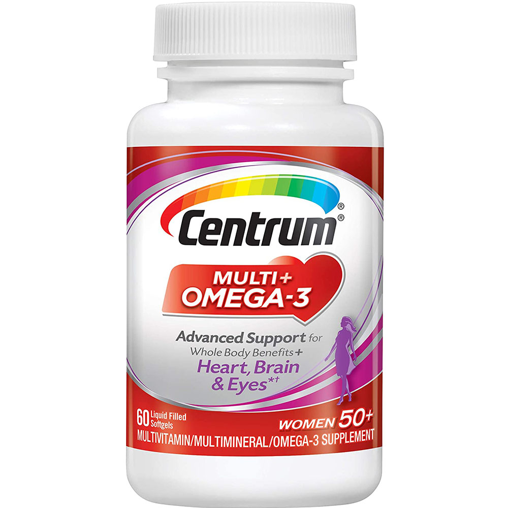 Centrum Multi + Omega-3 (60 Count, 2 Month Supply) Adult Multivitamin and Omega-3 Supplement for Women Over 50, Multivitamin Support for Your Heart, Vitamins B6, B12 and Folate