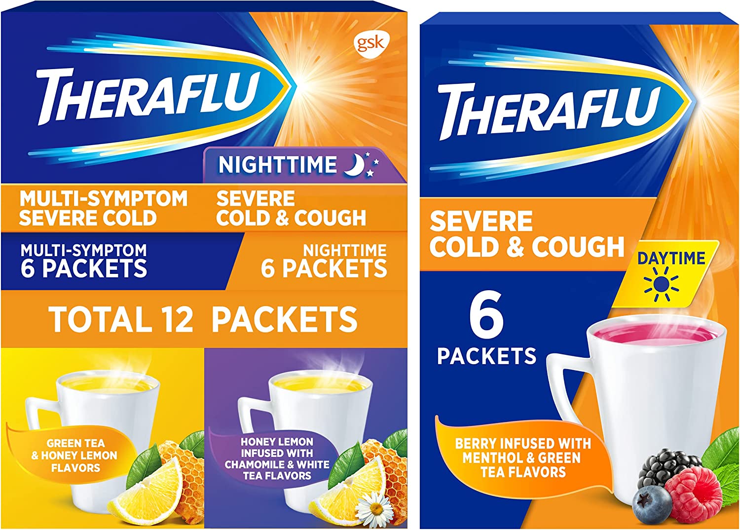 Theraflu Multi-Symptom Severe Cold and Severe Cold Cough Combo 12 ct Powder Plus Severe Cold Cough Daytime 6 ct Powder