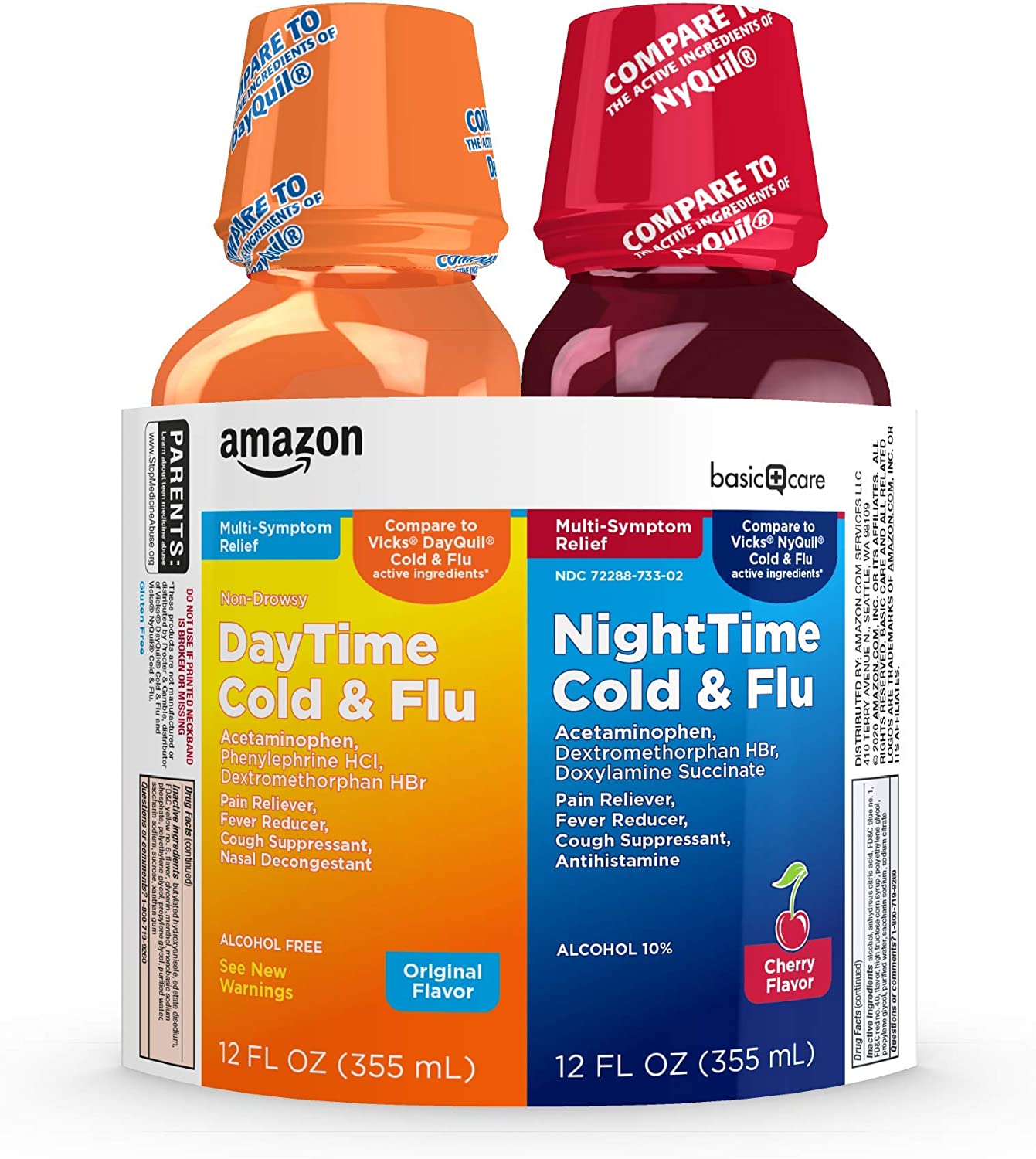 Amazon Basic Care Daytime & Nighttime Cold & Flu Relief; Cold Medicine Combination Pack, 24 Fluid Ounces