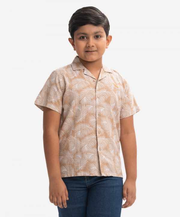 Printed Slab Cotton Kids Cuban Collar Shirt
