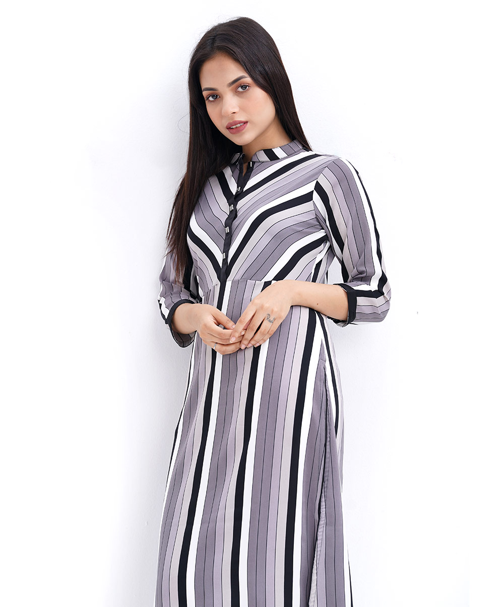 Gray Georgette Straight-cut Kameez