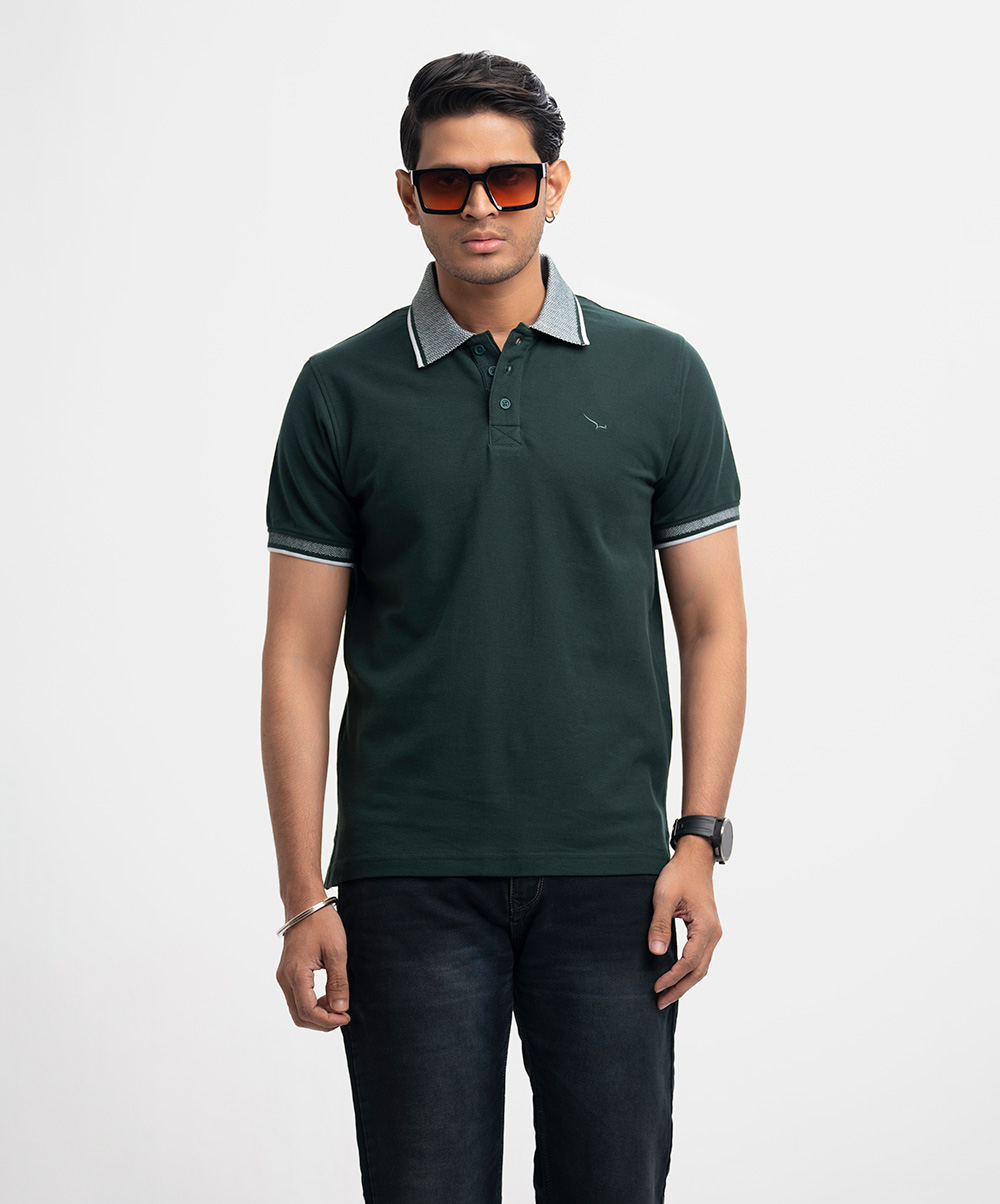 Green Cotton Pique Polo