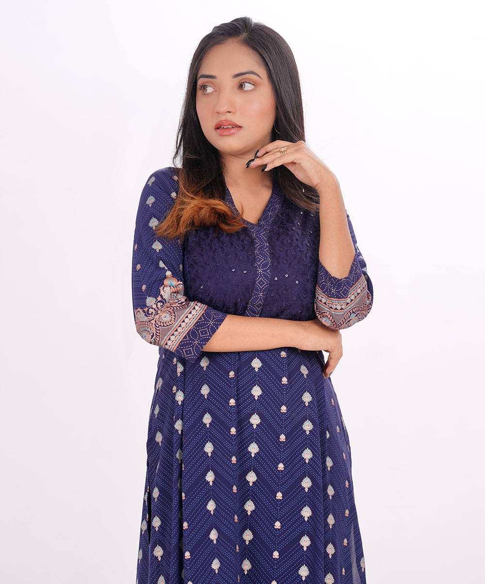 Blue Georgette A-line Kameez