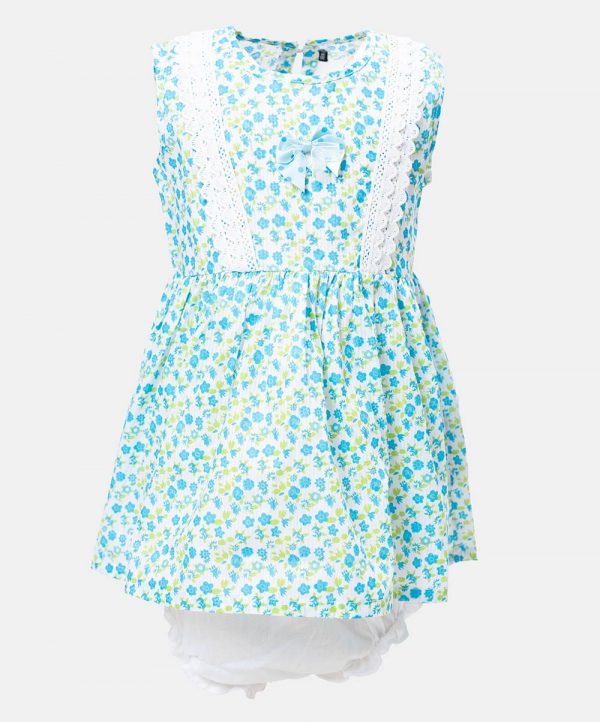 White & Blue Cotton A-line Frock