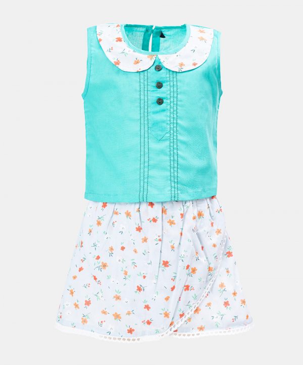Green Cotton Newborn Skirt Top Set
