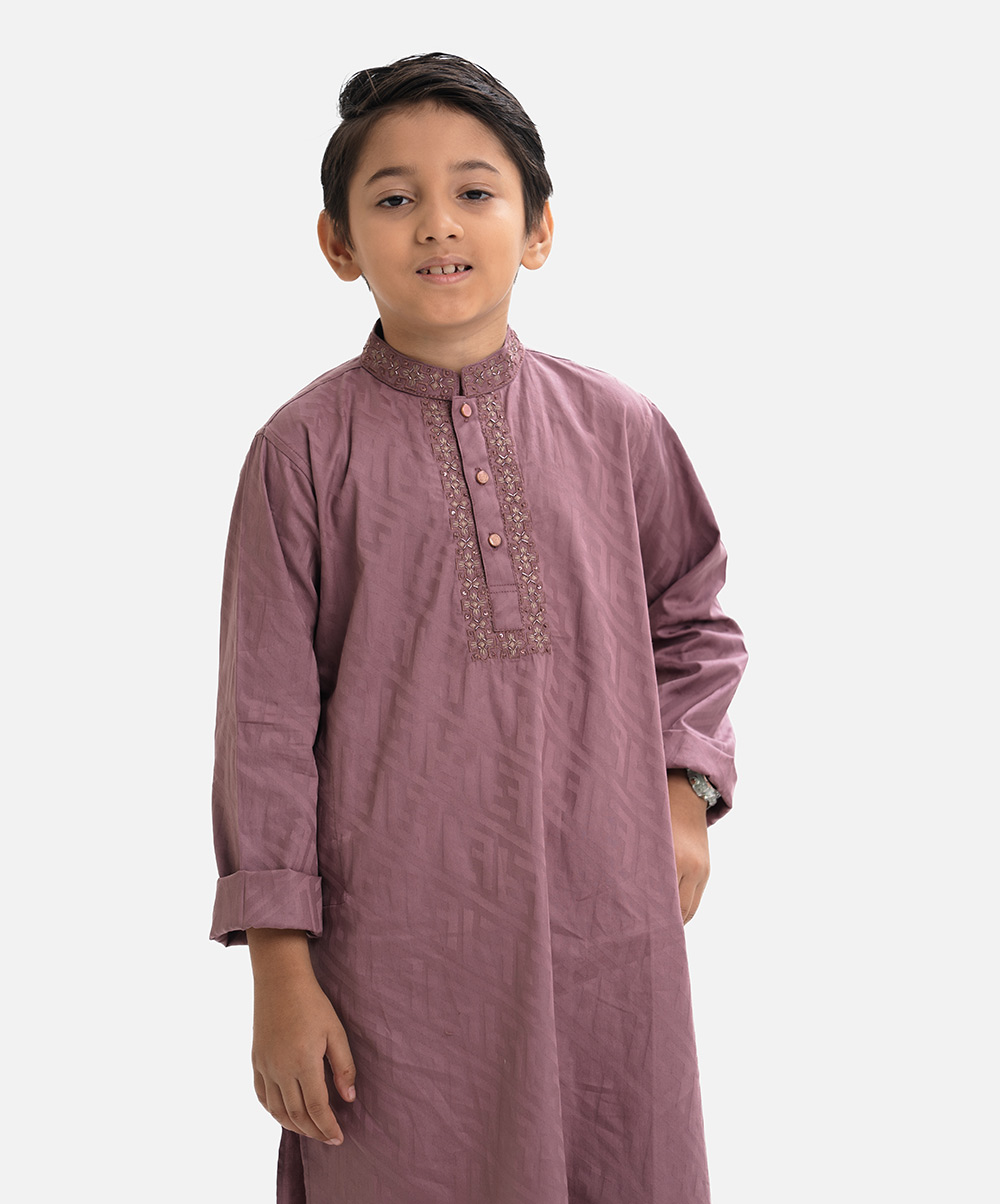 Pink Jacquard Cotton Kids Panjabi